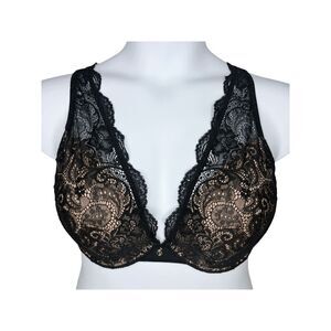 ThirdLove 24/7 Lace Contour Plunge Bra sz 38D * Uplift Black Paisley Scallop